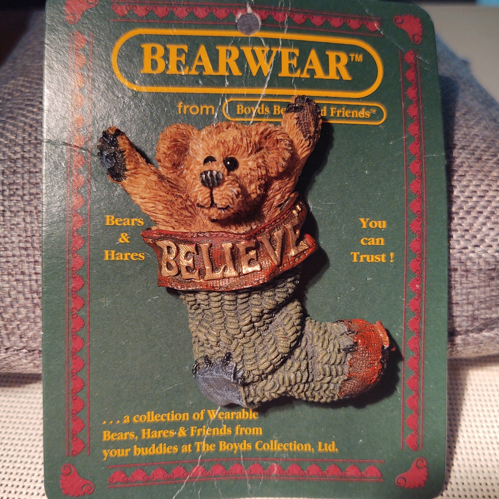 Boyds Bears Christmas Holiday Brooch Pin Felicity Stocking Stuffer